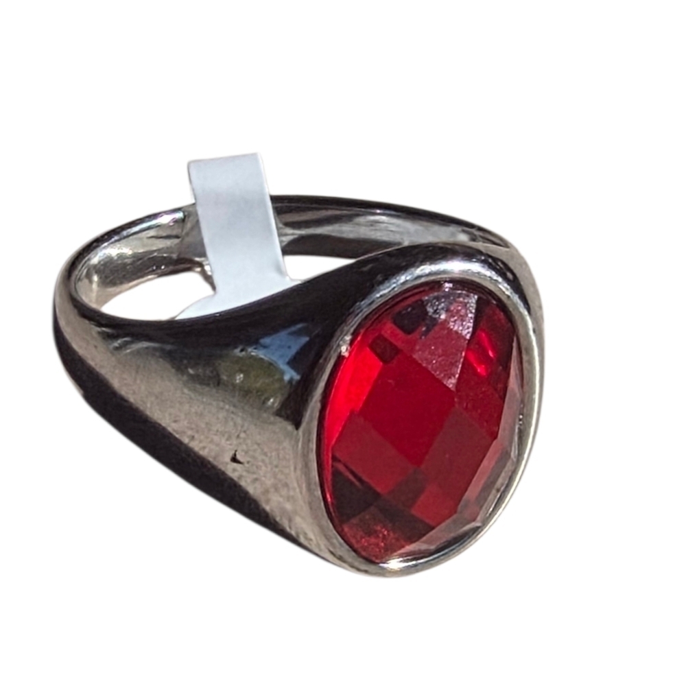 Stainless Steel Ring with Red Gemstone - Picture 3 of 4